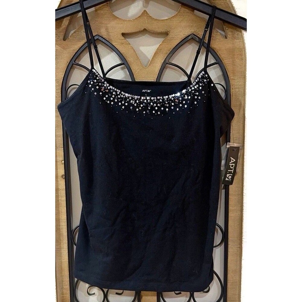 Apt. 9 Women's Large Black Sequin Embellished Tank Top Cami New With Tags